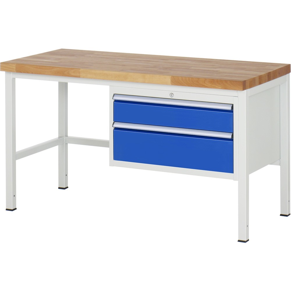 Produktabbildung Nr. 1: RAU Werkbank Serie 8000, HxBxT 840-1.040 x 1.500 x 700 mm, 2 x 100%-Auszug-Schubladen 1 x 150, 1 x 210 mm, Schubladen-TK 75 kg