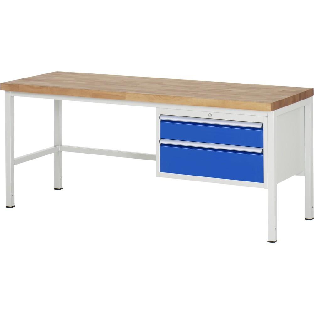 Produktabbildung Nr. 1: RAU Werkbank Serie 8000, HxBxT 840 x 2.000 x 700 mm, 2 x 100%-Auszug-Schubladen 1 x 150, 1 x 210 mm, Schubladen-TK 75 kg