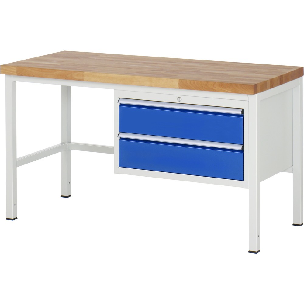 Produktabbildung: RAU Werkbank Serie 8000, HxBxT 840-1.040 x 1.500 x 700 mm, 2 x 100%-Auszug-Schubladen 2 x 180 mm, Schubladen-TK 75 kg