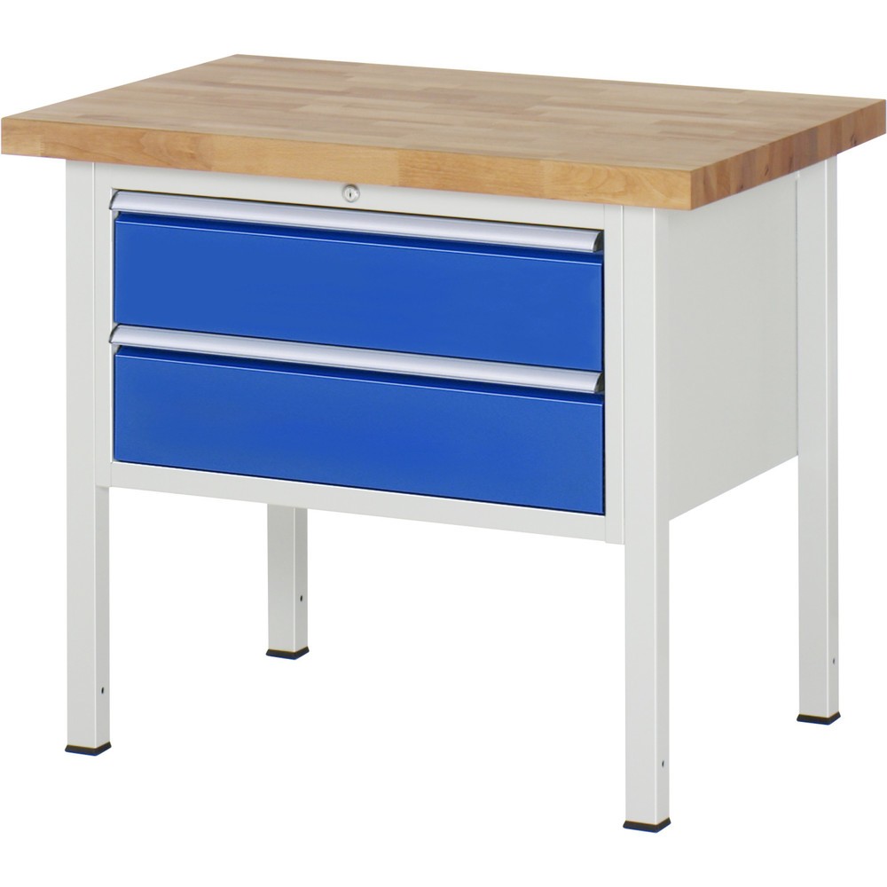 Produktabbildung: RAU Werkbank Serie 8000, HxBxT 840 x 1.000 x 700 mm, 2 x 90%-Auszug-Schubladen 2 x 180 mm, Schubladen-TK 75 kg