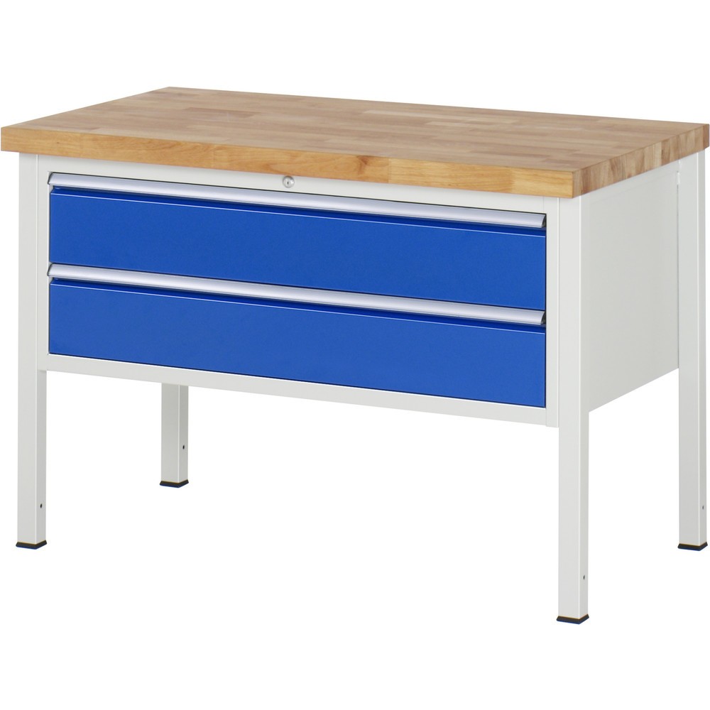 Produktabbildung Nr. 1: RAU Werkbank Serie 8000, HxBxT 840 x 1.250 x 700 mm, 2 x 90%-Auszug-Schubladen 2 x 180 mm, Schubladen-TK 50 kg