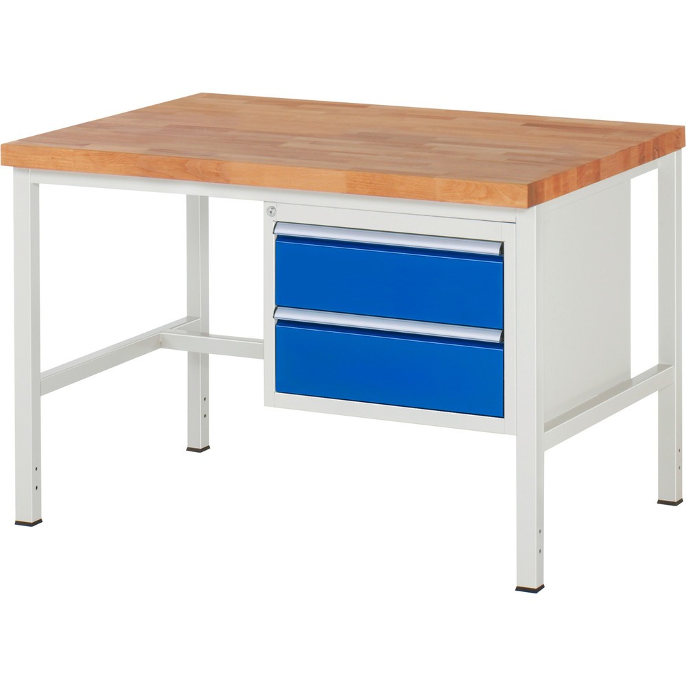 Produktabbildung Nr. 1: RAU Werkbank Serie 8000, HxBxT 840-1.040 x 1.250 x 900 mm, 2 x 90%-Auszug-Schubladen 2 x 180 mm, Schubladen-TK 100 kg