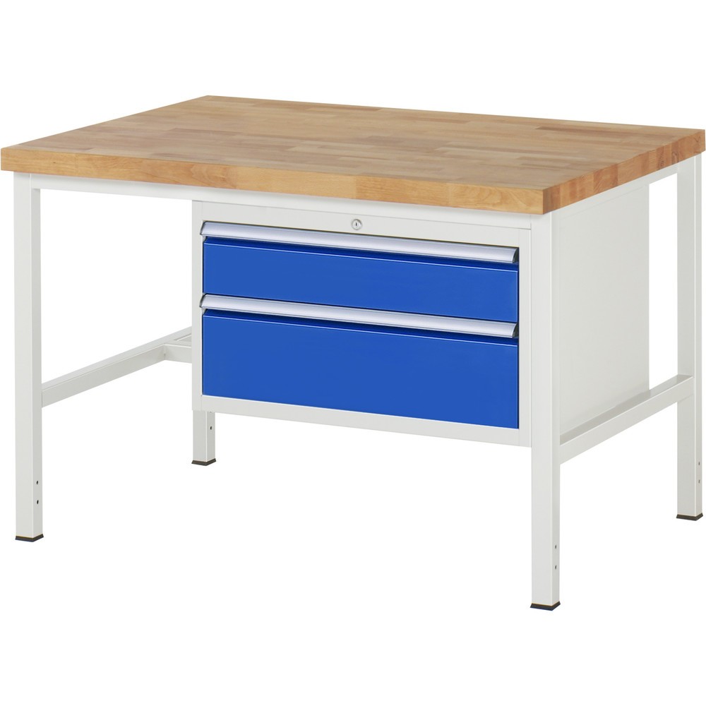 Produktabbildung Nr. 1: RAU Werkbank Serie 8000, HxBxT 840-1.040 x 1.250 x 900 mm, 2 x 100%-Auszug-Schubladen 1 x 150, 1 x 210 mm, Schubladen-TK 75 kg