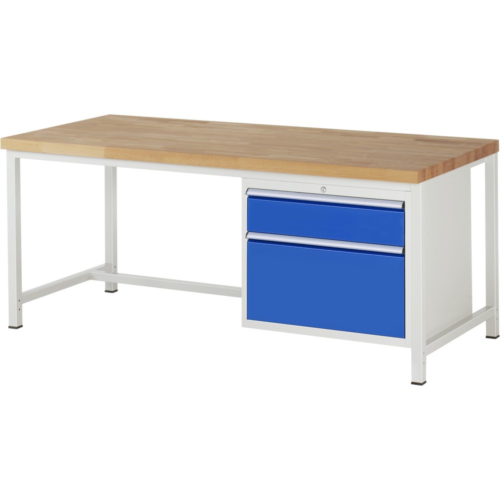 Produktabbildung Nr. 1: RAU Werkbank Serie 8000, HxBxT 840-1.040 x 2.000 x 900 mm, 2 x 90%-Auszug-Schubladen 1 x 180, 1 x 360 mm, Schubladen-TK 75 kg