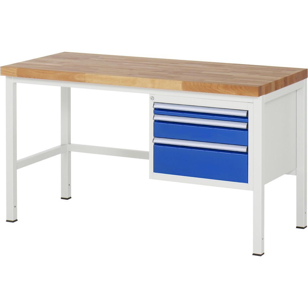 Produktabbildung Nr. 1: RAU Werkbank Serie 8000, HxBxT 840-1.040 x 1.500 x 700 mm, 3 x 90%-Auszug-Schubladen 1 x 60, 1 x 120, 1 x 180 mm, Breite 490 mm
