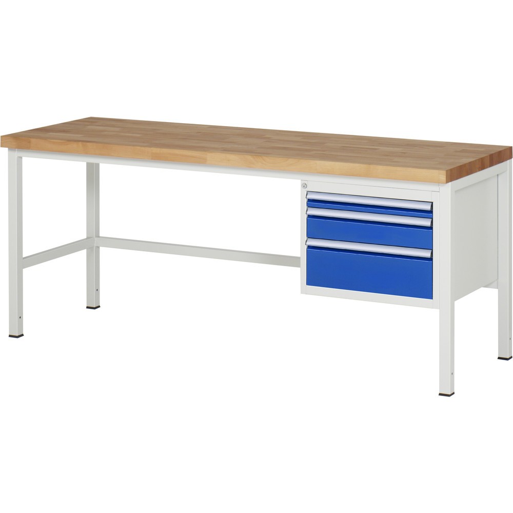 Produktabbildung Nr. 1: RAU Werkbank Serie 8000, HxBxT 840 x 2.000 x 700 mm, 3 x 100%-Auszug-Schubladen 1 x 60, 1 x 120, 1 x 180 mm, Schubladen-TK 100 kg
