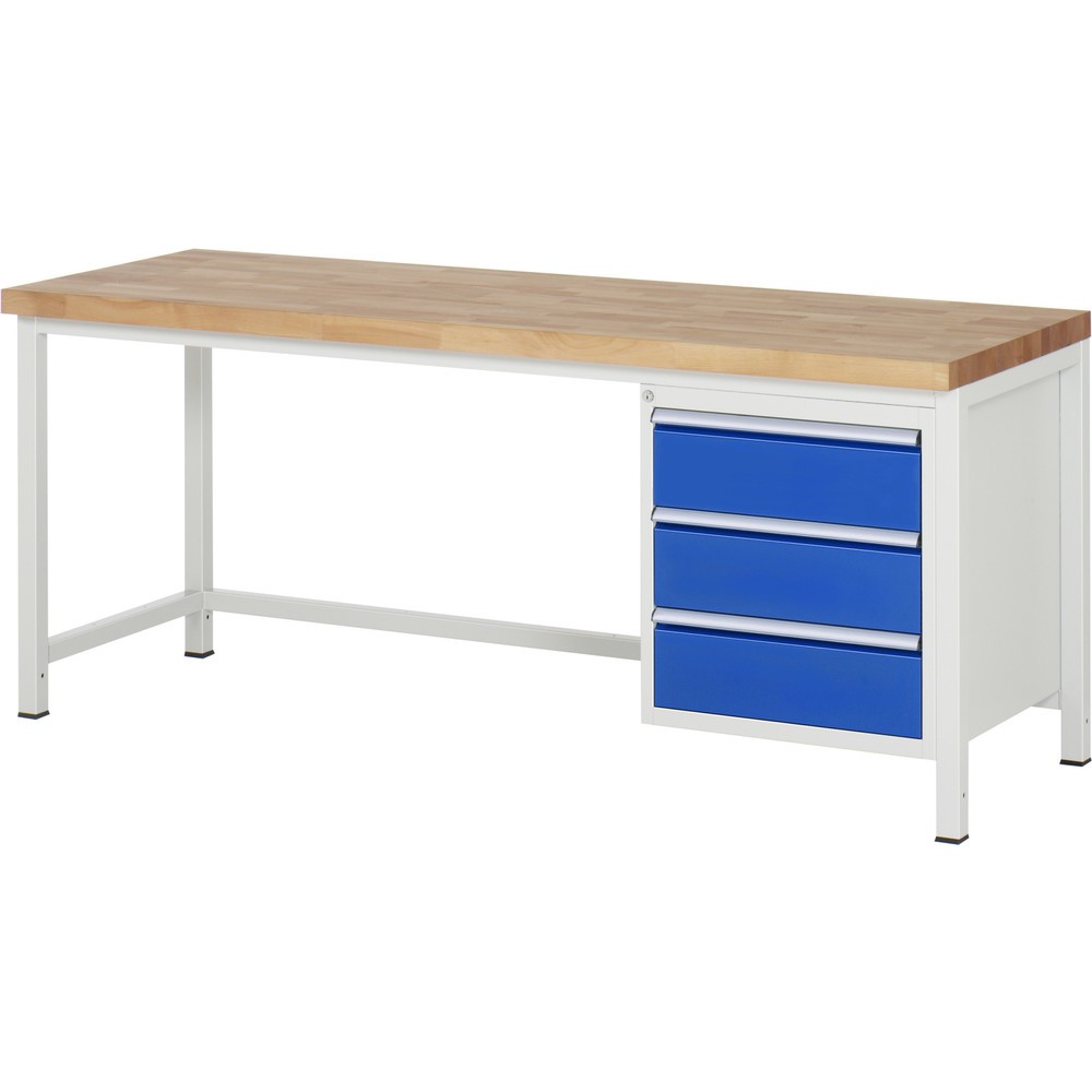 Produktabbildung Nr. 1: RAU Werkbank Serie 8000, HxBxT 840 x 2.000 x 700 mm, 3 x 100%-Auszug-Schubladen 3 x 180 mm, Schubladen-TK 100 kg