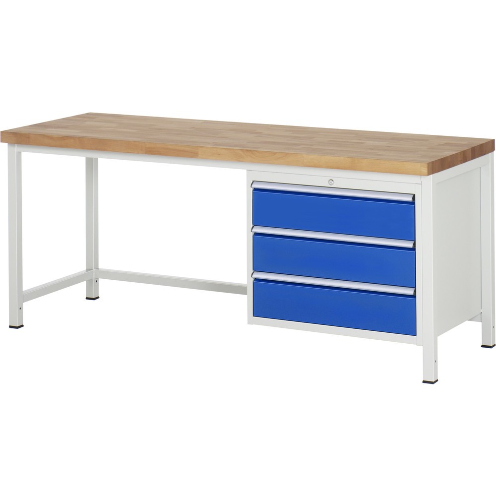 Produktabbildung Nr. 1: RAU Werkbank Serie 8000, HxBxT 840-1.040 x 2.000 x 700 mm, 3 x 90%-Auszug-Schubladen 3 x 180 mm, Breite 680 mm