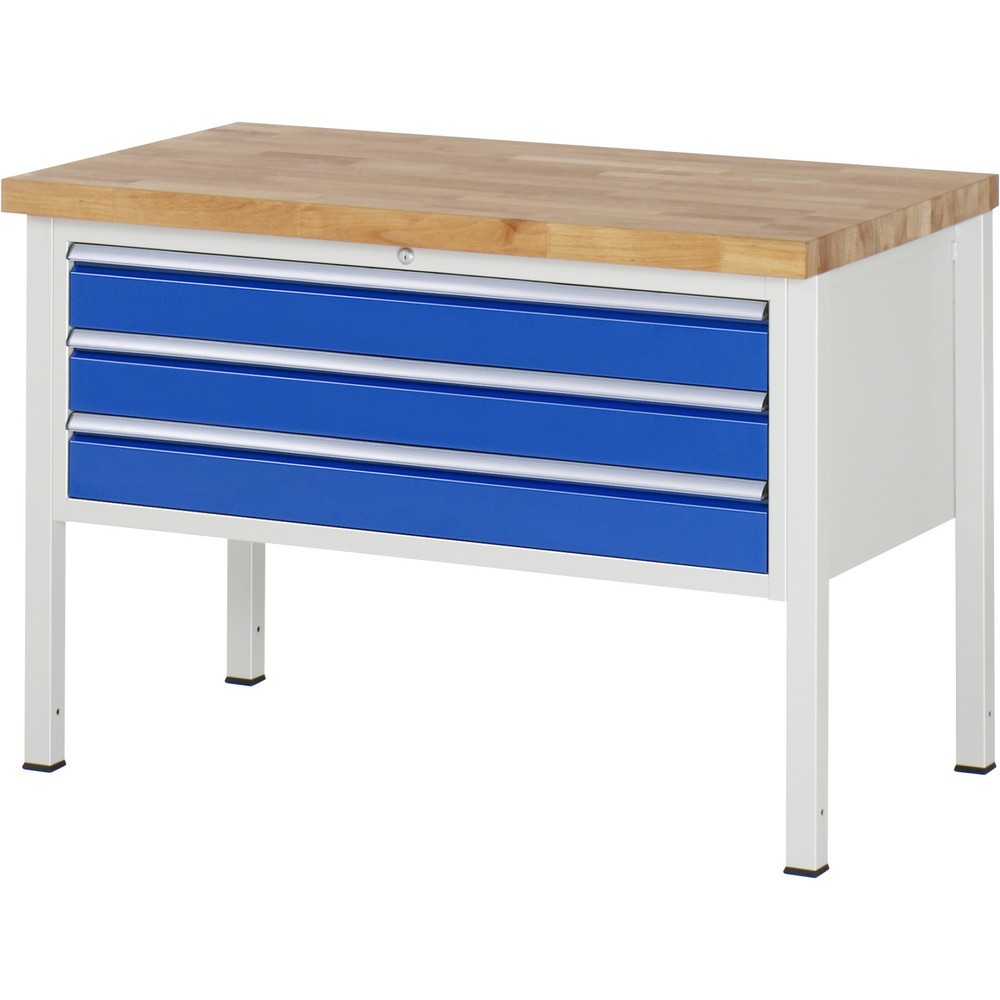 Produktabbildung Nr. 1: RAU Werkbank Serie 8000, HxBxT 840-1.040 x 1.250 x 700 mm, 3 x 90%-Auszug-Schubladen 3 x 120 mm, Breite 1.055 mm
