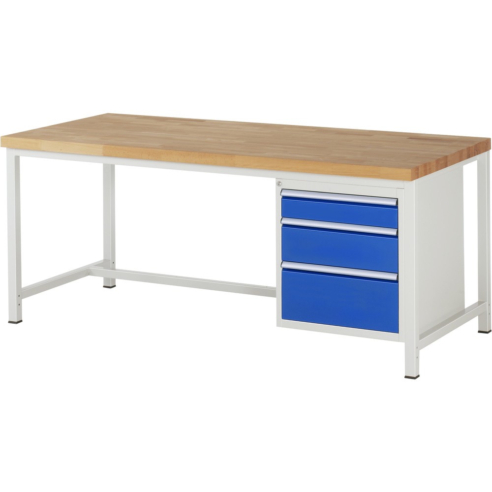 Produktabbildung Nr. 1: RAU Werkbank Serie 8000, HxBxT 840-1.040 x 2.000 x 900 mm, 3 x 90%-Auszug-Schubladen 1 x 120, 1 x 180, 1 x 240 mm, Breite 490 mm