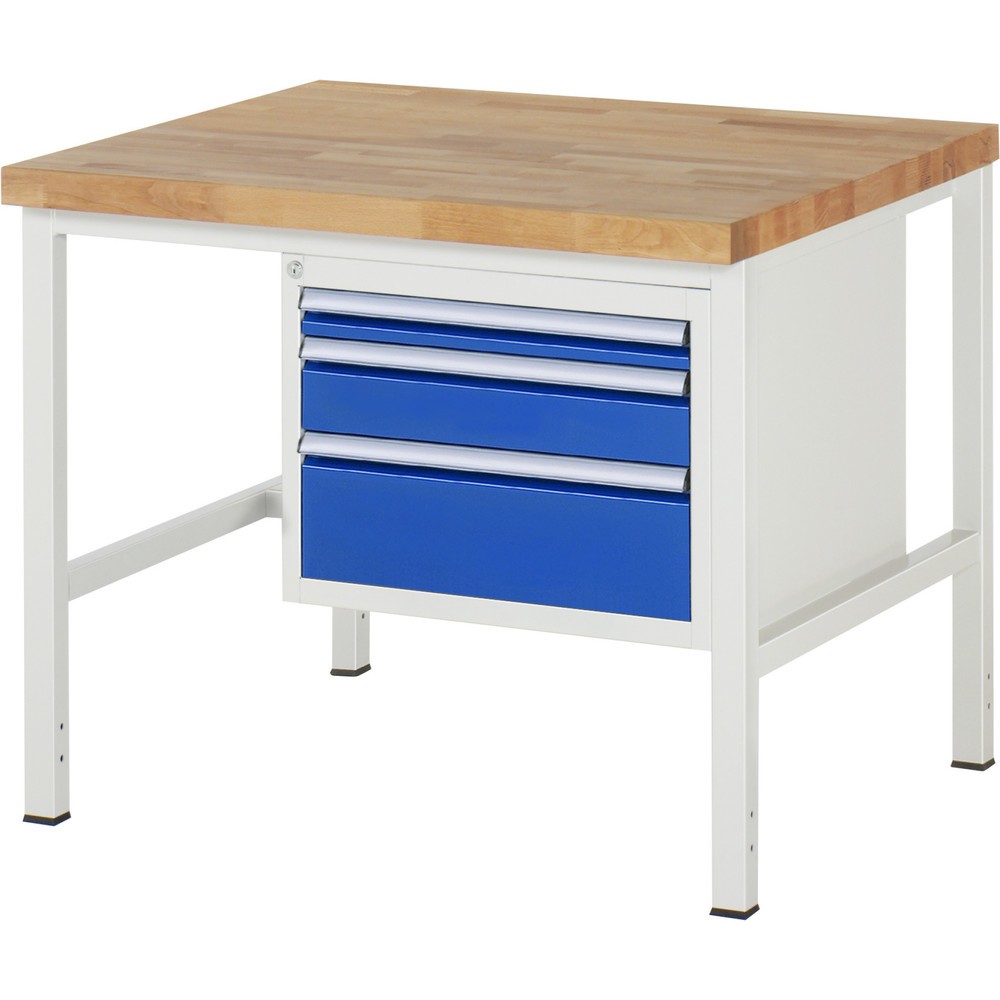 Produktabbildung: RAU Werkbank Serie 8000, HxBxT 840-1.040 x 1.000 x 900 mm, 3 x 100%-Auszug-Schubladen 1 x 60, 1 x 120, 1 x 180 mm, Schubladen-TK 100 kg