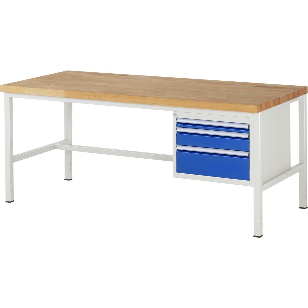 Produktabbildung Nr. 1: RAU Werkbank Serie 8000, HxBxT 840-1.040 x 2.000 x 900 mm, 3 x 90%-Auszug-Schubladen 1 x 60, 1 x 120, 1 x 180 mm, Schubladen-TK 100 kg