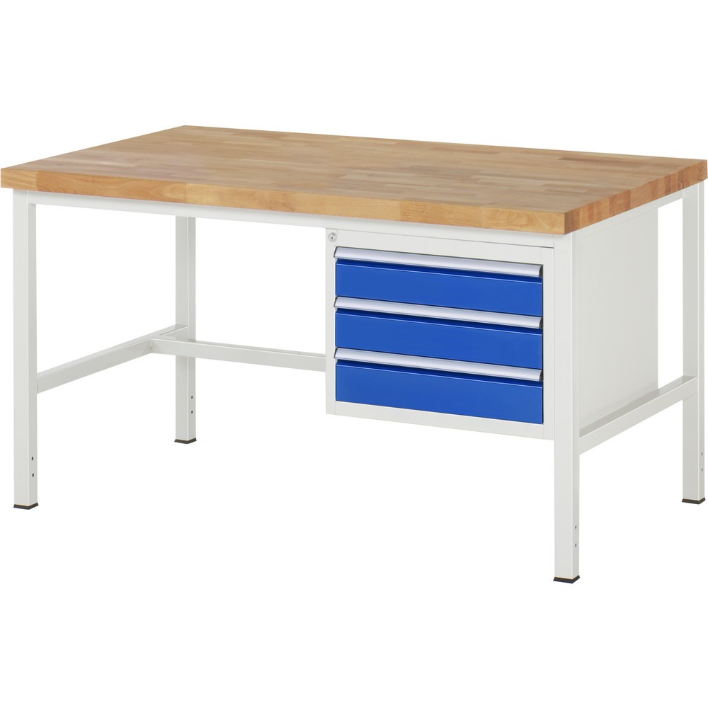 Produktabbildung Nr. 1: RAU Werkbank Serie 8000, HxBxT 840-1.040 x 1.500 x 900 mm, 3 x 100%-Auszug-Schubladen 3 x 120 mm, Schubladen-TK 100 kg