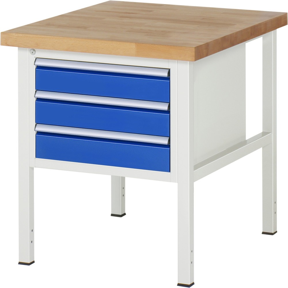 Produktabbildung Nr. 1: RAU Werkbank Serie 8000, HxBxT 840-1.040 x 750 x 900 mm, 3 x 90%-Auszug-Schubladen 3 x 120 mm, Schubladen-TK 100 kg