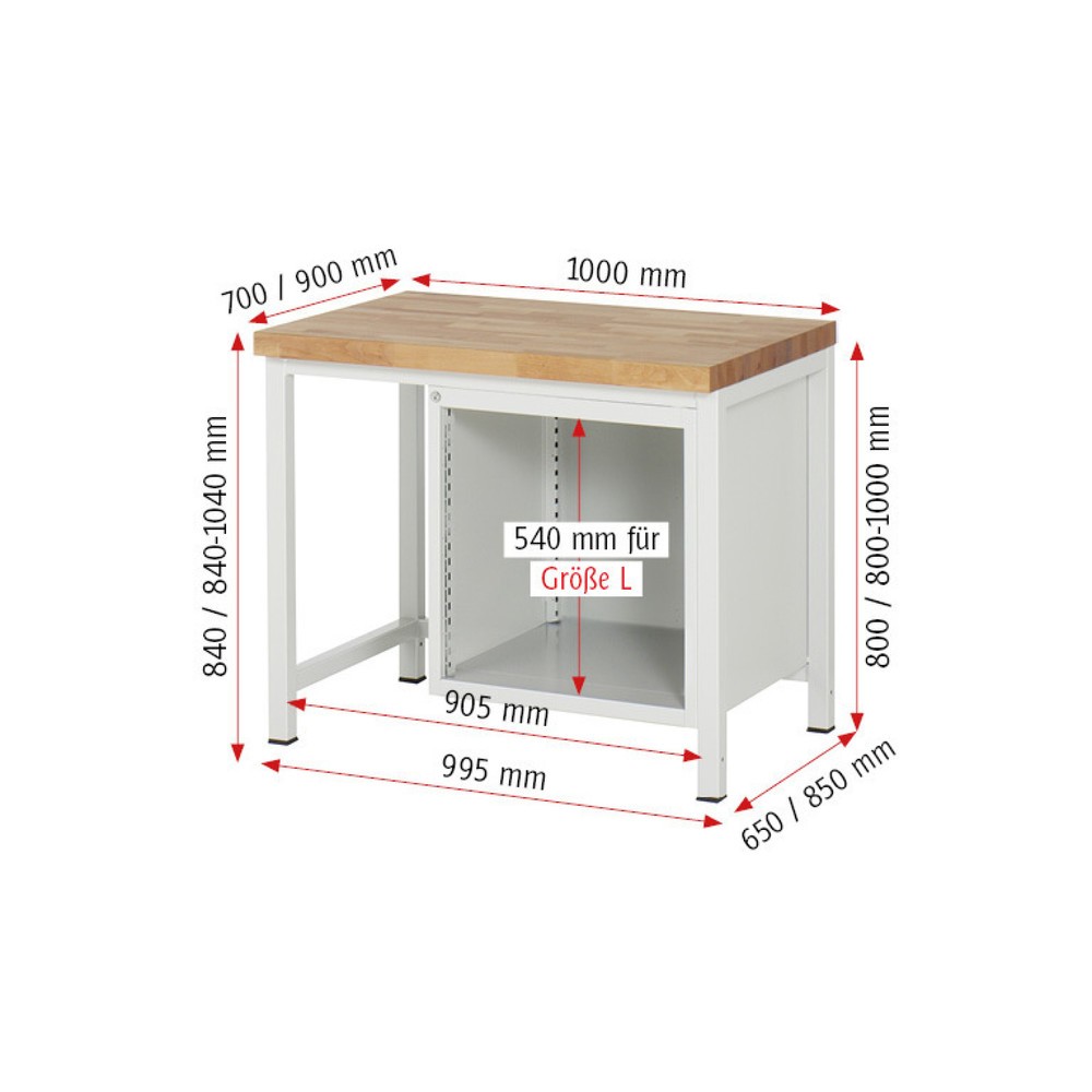 Produktabbildung Nr. 5: RAU Werkbank Serie 8000, HxBxT 840 x 1.000 x 700 mm, 4 x 90%-Auszug-Schubladen 2 x 120, 2 x 150 mm, Schubladen-TK 100 kg