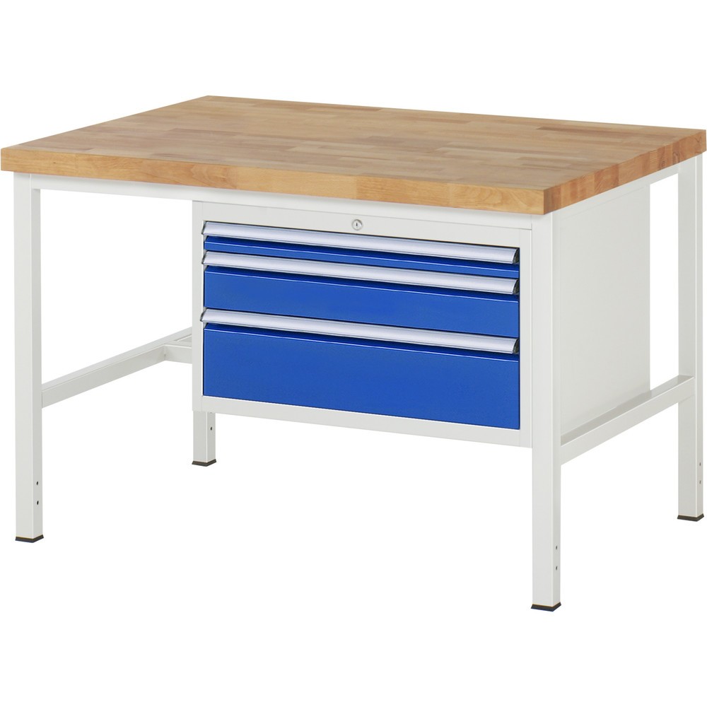 Produktabbildung Nr. 1: RAU Werkbank Serie 8000, HxBxT 840-1.040 x 1.250 x 900 mm, 3 x 90%-Auszug-Schubladen 1 x 60, 1 x 120, 1 x 180 mm, Schubladen-TK 75 kg