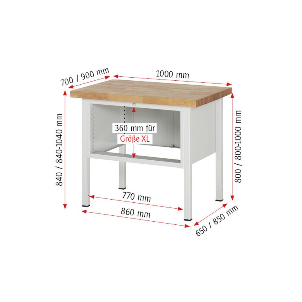 Produktabbildung Nr. 4: RAU Werkbank Serie 8000, HxBxT 840 x 1.000 x 700 mm, 3 x 100%-Auszug-Schubladen 3 x 120 mm, Schubladen-TK 75 kg