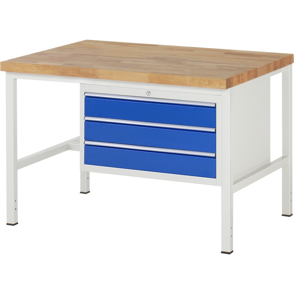 Produktabbildung: RAU Werkbank Serie 8000, HxBxT 840-1.040 x 1.250 x 900 mm, 3 x 100%-Auszug-Schubladen 3 x 120 mm, Schubladen-TK 75 kg