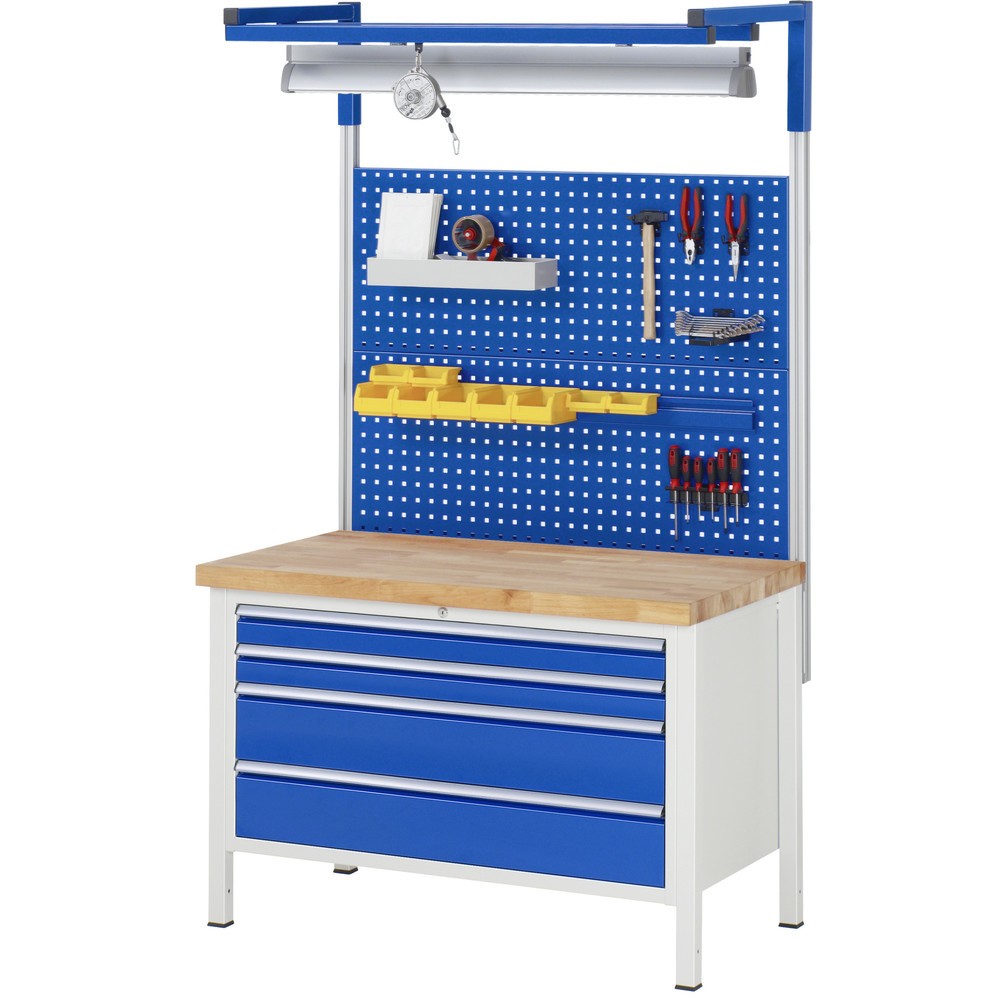 Produktabbildung Nr. 5: RAU Werkbank Serie 8000, HxBxT 840 x 1.250 x 700 mm, 2 x 90%-Auszug-Schubladen 2 x 180 mm, Schubladen-TK 50 kg