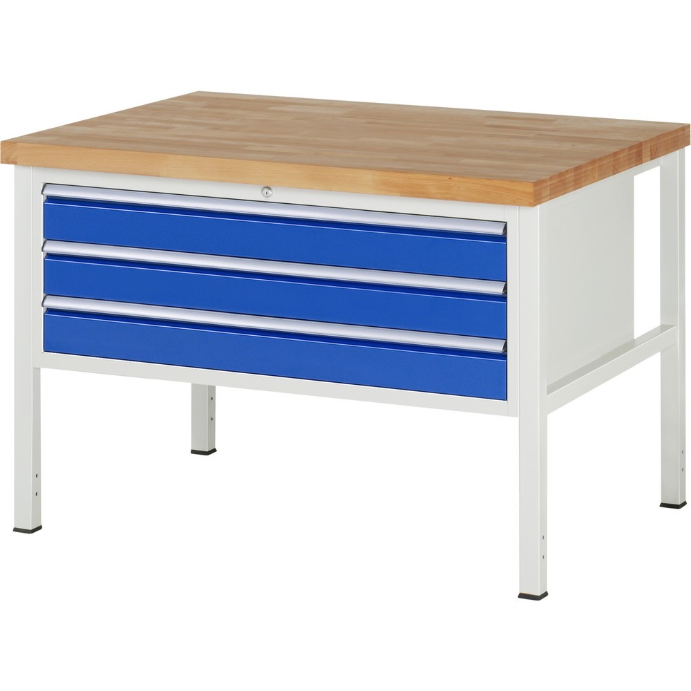 Produktabbildung Nr. 1: RAU Werkbank Serie 8000, HxBxT 840-1.040 x 1.250 x 900 mm, 3 x 100%-Auszug-Schubladen 3 x 120 mm, Schubladen-TK 50 kg