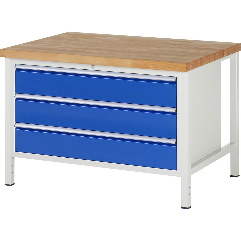 Produktabbildung Nr. 1: RAU Werkbank Serie 8000, HxBxT 840-1.040 x 1.250 x 900 mm, 3 x 90%-Auszug-Schubladen 3 x 180 mm, Schubladen-TK 50 kg