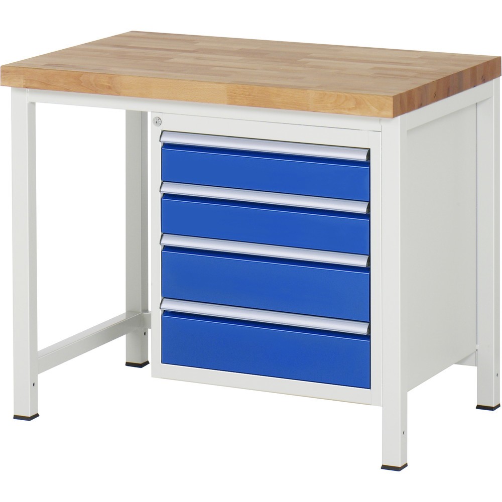 Produktabbildung Nr. 1: RAU Werkbank Serie 8000, HxBxT 840-1.040 x 1.000 x 700 mm, 4 x 90%-Auszug-Schubladen 2 x 120, 2 x 150 mm, Breite 490 mm