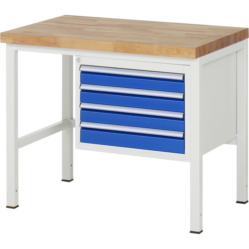 Produktabbildung: RAU Werkbank Serie 8000, HxBxT 840-1.040 x 1.000 x 700 mm, 4 x 100%-Auszug-Schubladen 4 x 90 mm, Breite 490 mm