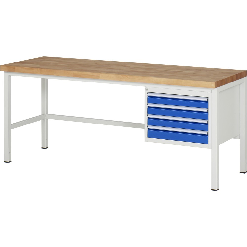 Produktabbildung Nr. 1: RAU Werkbank Serie 8000, HxBxT 840 x 2.000 x 700 mm, 4 x 90%-Auszug-Schubladen 4 x 90 mm, Schubladen-TK 100 kg