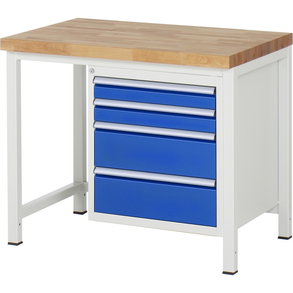 Produktabbildung Nr. 1: RAU Werkbank Serie 8000, HxBxT 840-1.040 x 1.000 x 700 mm, 4 x 100%-Auszug-Schubladen 2 x 90, 2 x 180 mm, Breite 490 mm