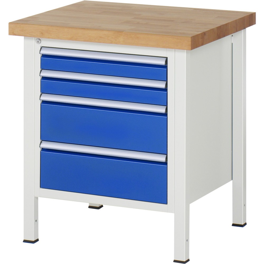 Produktabbildung: RAU Werkbank Serie 8000, HxBxT 840-1.040 x 750 x 700 mm, 4 x 90%-Auszug-Schubladen 2 x 90, 2 x 180 mm, Breite 490 mm