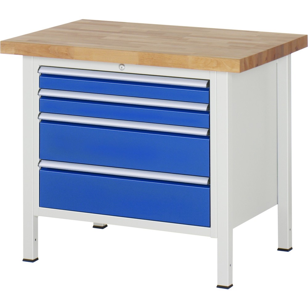 Produktabbildung Nr. 1: RAU Werkbank Serie 8000, HxBxT 840-1.040 x 1.000 x 700 mm, 4 x 100%-Auszug-Schubladen 2 x 90, 2 x 180 mm, Breite 680 mm