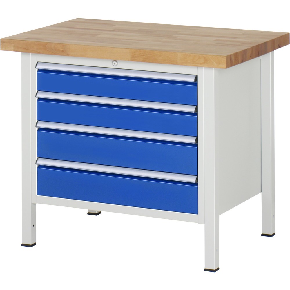 Produktabbildung Nr. 1: RAU Werkbank Serie 8000, HxBxT 840 x 1.000 x 700 mm, 4 x 90%-Auszug-Schubladen 2 x 120, 2 x 150 mm, Schubladen-TK 75 kg