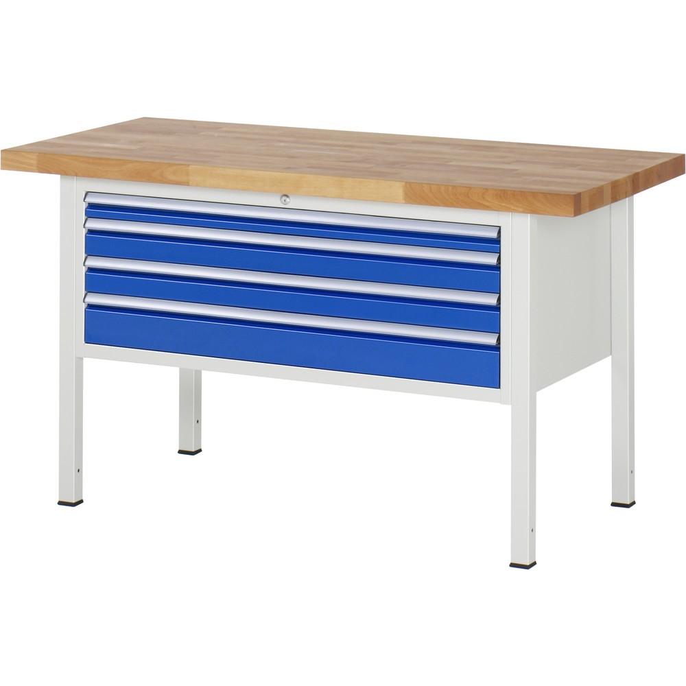 Produktabbildung Nr. 1: RAU Werkbank Serie 8000, HxBxT 840-1.040 x 1.500 x 700 mm, 4 x 100%-Auszug-Schubladen 1 x 60, 2 x 90, 1 x 120 mm, Breite 1.055 mm