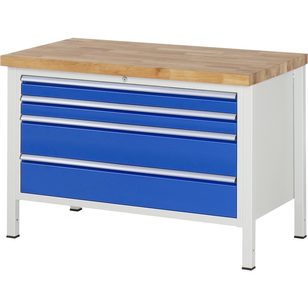 Produktabbildung Nr. 1: RAU Werkbank Serie 8000, HxBxT 840-1.040 x 1.250 x 700 mm, 4 x 100%-Auszug-Schubladen 2 x 90, 2 x 180 mm, Breite 1.055 mm