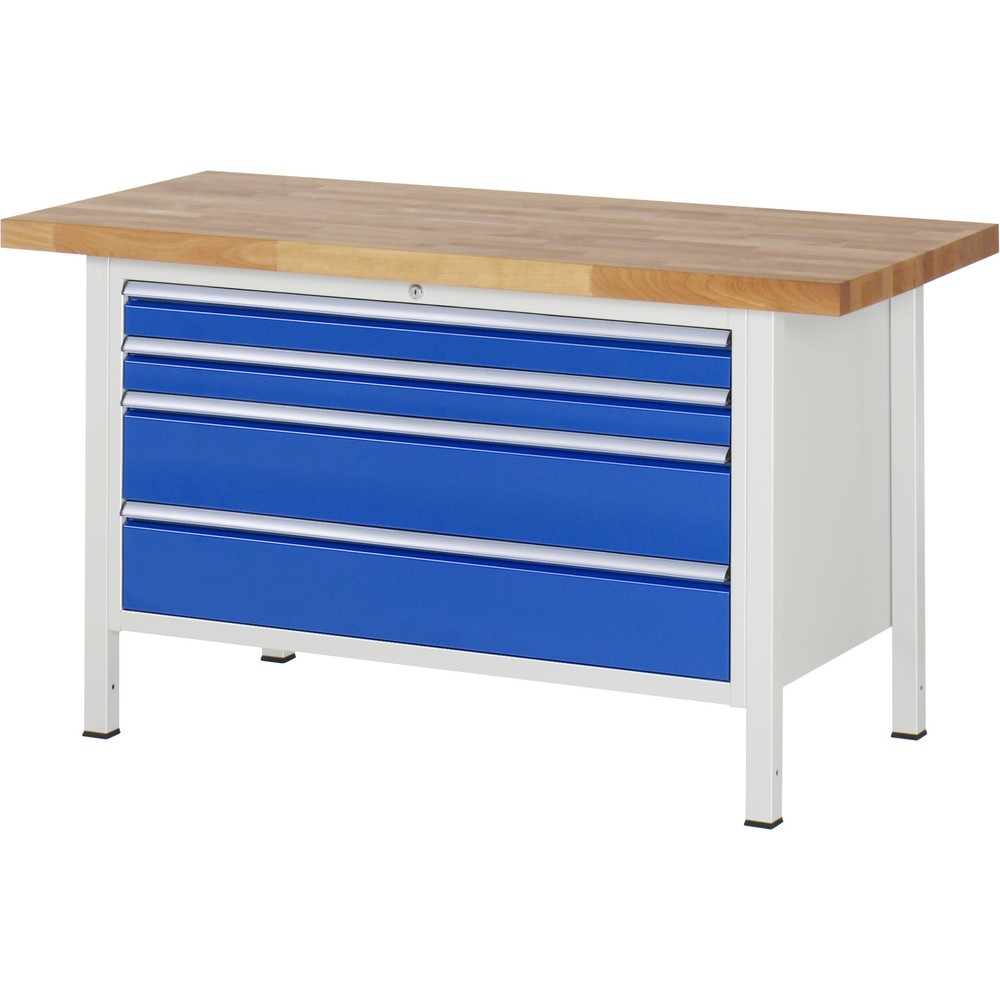 Produktabbildung Nr. 1: RAU Werkbank Serie 8000, HxBxT 840-1.040 x 1.500 x 700 mm, 4 x 90%-Auszug-Schubladen 2 x 90, 2 x 180 mm, Breite 1.055 mm