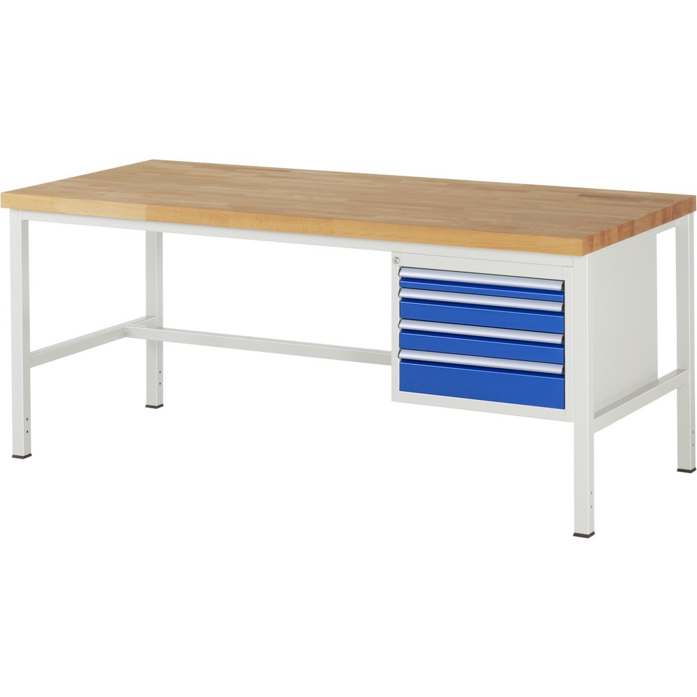 Produktabbildung Nr. 1: RAU Werkbank Serie 8000, HxBxT 840-1.040 x 2.000 x 900 mm, 4 x 90%-Auszug-Schubladen 1 x 60, 2 x 90, 1 x 120 mm, Breite 490 mm