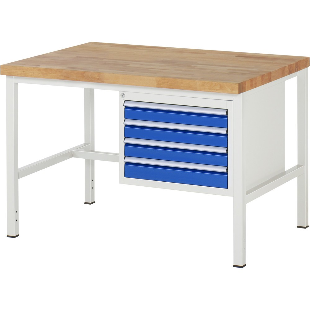 Produktabbildung Nr. 1: RAU Werkbank Serie 8000, HxBxT 840 x 1.250 x 900 mm, 4 x 90%-Auszug-Schubladen 4 x 90 mm, Schubladen-TK 100 kg