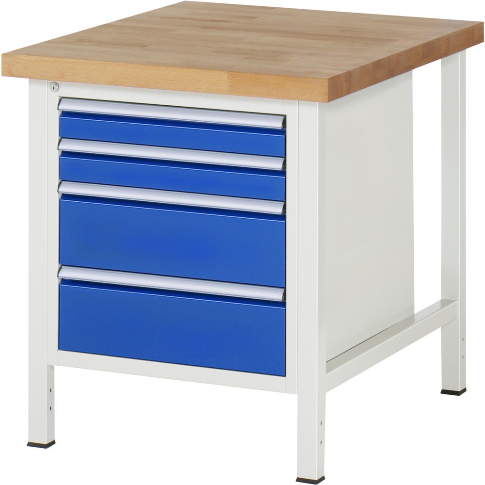 Produktabbildung Nr. 1: RAU Werkbank Serie 8000, HxBxT 840-1.040 x 750 x 900 mm, 4 x 100%-Auszug-Schubladen 2 x 90, 2 x 180 mm, Breite 490 mm
