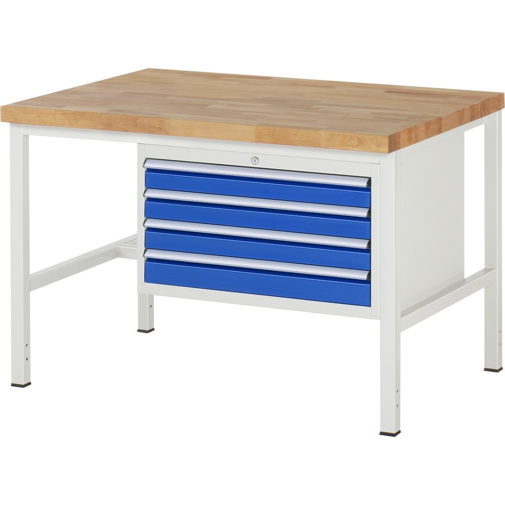 Produktabbildung Nr. 1: RAU Werkbank Serie 8000, HxBxT 840 x 1.250 x 900 mm, 4 x 100%-Auszug-Schubladen 4 x 90 mm, Schubladen-TK 75 kg