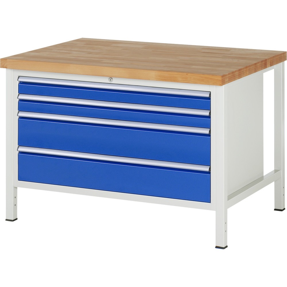 Produktabbildung Nr. 1: RAU Werkbank Serie 8000, HxBxT 840-1.040 x 1.250 x 900 mm, 4 x 100%-Auszug-Schubladen 2 x 90, 2 x 180 mm, Breite 1.055 mm