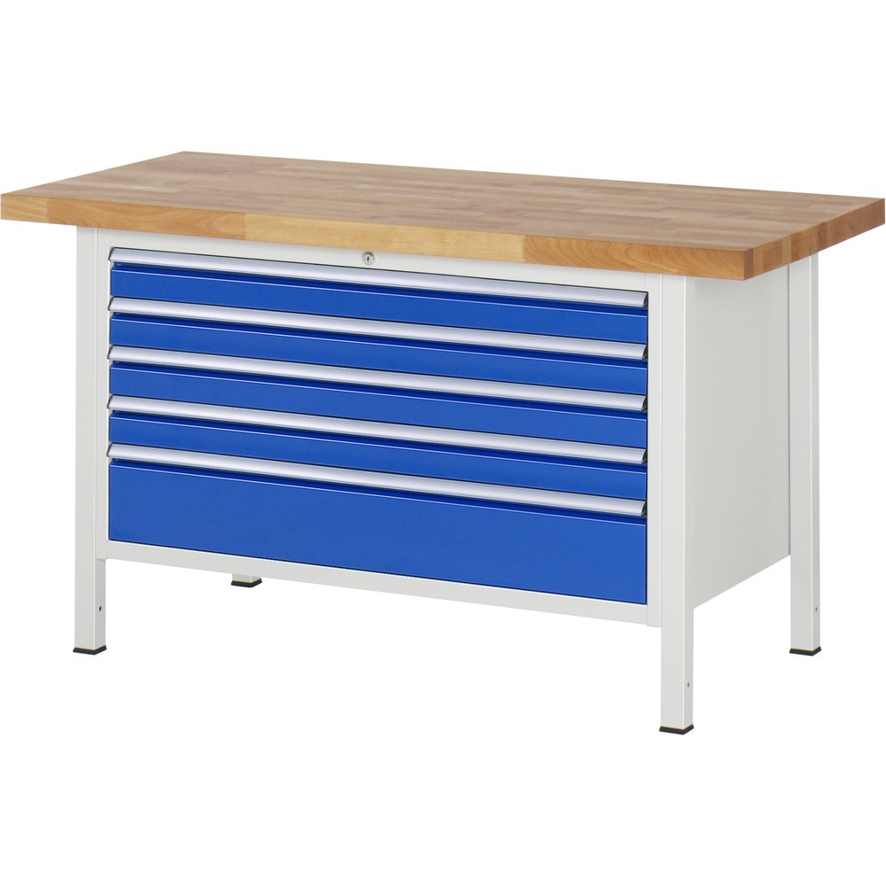 Produktabbildung Nr. 1: RAU Werkbank Serie 8000, HxBxT 840-1.040 x 1.500 x 700 mm, 5 x 90%-Auszug-Schubladen 4 x 90, 1 x 180 mm, Schubladen-TK 50 kg