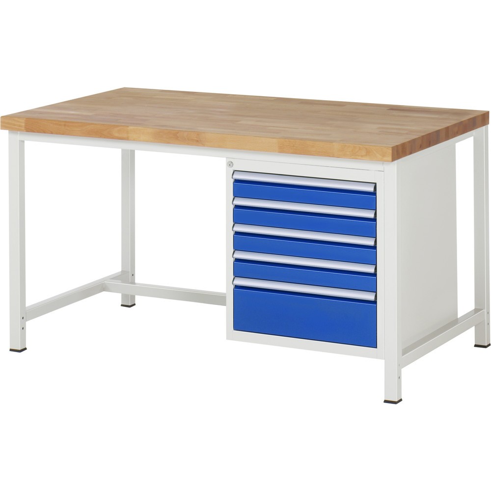 Produktabbildung Nr. 1: RAU Werkbank Serie 8000, HxBxT 840-1.040 x 1.500 x 900 mm, 5 x 90%-Auszug-Schubladen 4 x 90, 1 x 180 mm, Schubladen-TK 100 kg