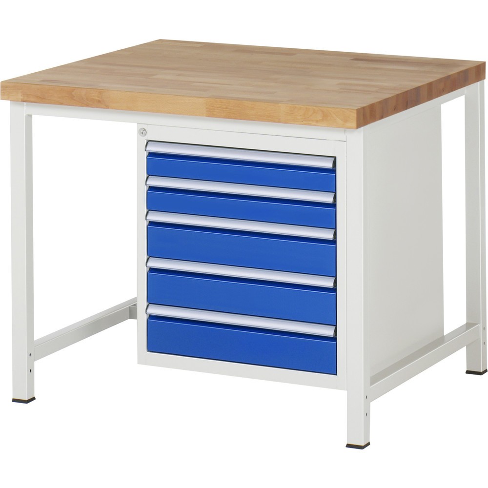 Produktabbildung: RAU Werkbank Serie 8000, HxBxT 840-1.040 x 1.000 x 900 mm, 5 x 90%-Auszug-Schubladen 2 x 90, 3 x 120 mm, Schubladen-TK 100 kg