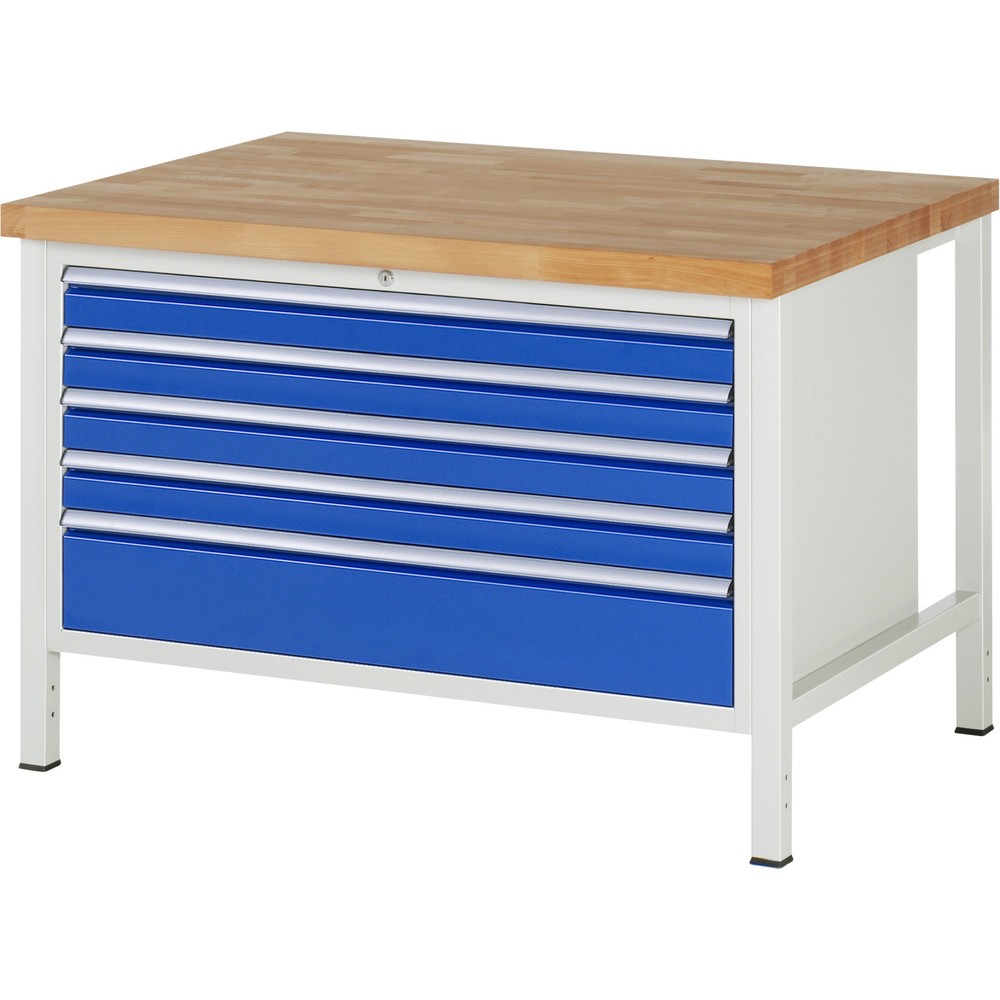 Produktabbildung Nr. 1: RAU Werkbank Serie 8000, HxBxT 840 x 1.250 x 900 mm, 5 x 100%-Auszug-Schubladen 4 x 90, 1 x 180 mm, Schubladen-TK 50 kg