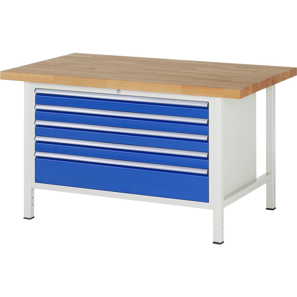 Produktabbildung Nr. 1: RAU Werkbank Serie 8000, HxBxT 840 x 1.500 x 900 mm, 5 x 90%-Auszug-Schubladen 4 x 90, 1 x 180 mm, Schubladen-TK 50 kg