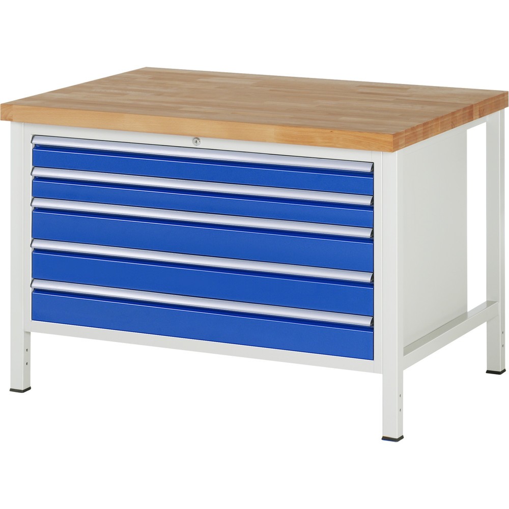 Produktabbildung Nr. 1: RAU Werkbank Serie 8000, HxBxT 840 x 1.250 x 900 mm, 5 x 90%-Auszug-Schubladen 2 x 90, 3 x 120 mm, Schubladen-TK 50 kg