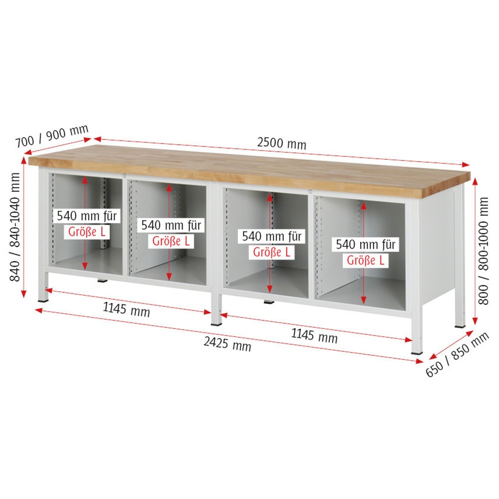 Produktabbildung Nr. 4: RAU Werkbank Serie 8000, 2 Doppel-Container, HxBxT 840 x 2.500 x 700 mm, 12 x 90%-Auszug-Schubladen 12 x 180 mm