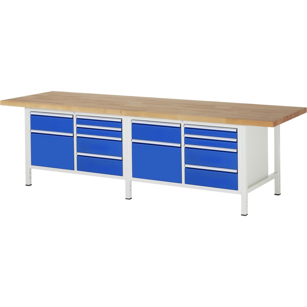 Produktabbildung Nr. 1: RAU Werkbank Serie 8000, 2 Doppel-Container, HxBxT 840 x 3.000 x 900 mm, 10 x 90%-Auszug-Schubladen