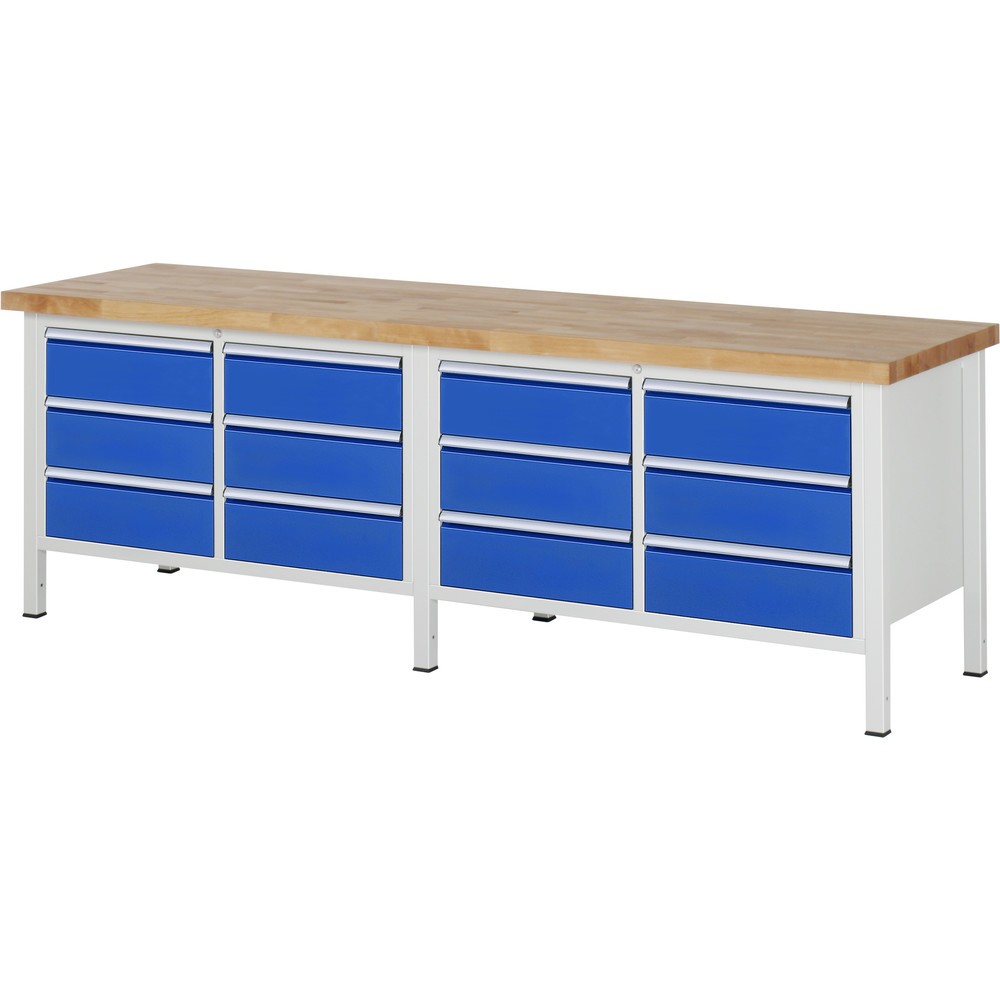 Produktabbildung Nr. 1: RAU Werkbank Serie 8000, 2 Doppel-Container, HxBxT 840 x 2.500 x 700 mm, 12 x 90%-Auszug-Schubladen 12 x 180 mm