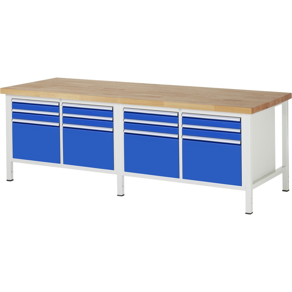 Produktabbildung: RAU Werkbank Serie 8000, 2 Doppel-Container, HxBxT 840 x 2.500 x 900 mm, 12 x 90%-Auszug-Schubladen 8 x 90, 4 x 360 mm